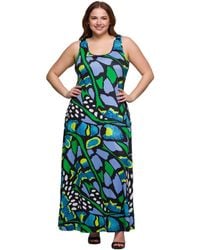 24seven Comfort Apparel - Plus Size Print Scoop Neck A-line Sleeveless Maxi Dress - Lyst