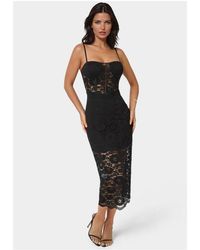 Bebe - Lace Corset Midi Dress - Lyst