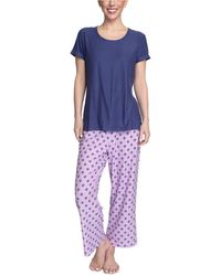 Hanes Pink V-Neck Knit Pajamas for Women Leopard Print Cotton Blend Plus Sizes 