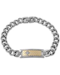 Macy's Diamond Accent Id Bracelet In 18k Gold & Stainless Steel - Metallic