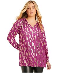 June + Vie - June + Vie June + Vie Metallic Print Blouse - Lyst
