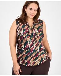 Kasper - Plus Size Printed Tie-neck Sleeveless Top - Lyst