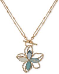 Anne Klein - Gold-tone Multi Flower Pendant 18" toggle Necklace - Lyst