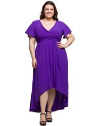 24seven Comfort Apparel - Plus Size V-neck Belted Faux Wrap High Low Dress - Lyst