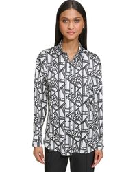 Karl Lagerfeld - Printed Long Sleeve Button-front Shirt - Lyst
