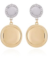 Tahari - Two-tone Glass Stone Circle Coin Drop Clip On Earrings - Lyst