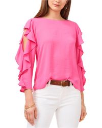 vince camuto long sleeve ruffle lurex top