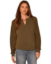 Democracy - Petite Mandarin Collar Cable-knit Long-sleeve Half-placket Knit Top - Lyst