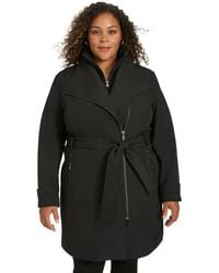 Calvin Klein - Plus Size Belted Long-sleeve Wrap Coat - Lyst