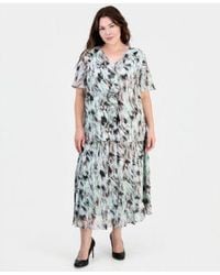 Kasper - Plus Size Printed Ruffled Flutter Sleeve Blouse Printed Pull On Midi Skirt - Lyst