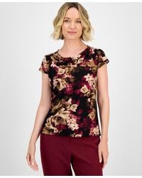 Kasper - Regular & Petite Cowl Neck Cap Sleeve Top - Lyst
