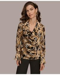 Donna Karan - Long Sleeve Burnout Cowl Neck Top - Lyst