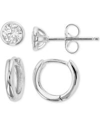 Macy's - 2-pc. Set Cubic Zirconia Stud & Polished Small Hoop Earrings - Lyst