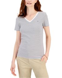 Tommy Hilfiger - Cotton Striped V-neck T-shirt - Lyst