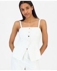 Tahari - Button-front Sleeveless Linen Blend Top - Lyst