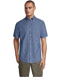 Lands' End - Short Sleeve Button Down Chambray Traditional Fit Shirt - Lyst