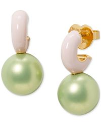 Kate Spade - Gold-tone Imitation Pearl Charm Pave huggie Hoop Earrings - Lyst