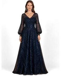 Lara - V Neckline Long Sleeve Gown - Lyst