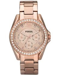 Fossil - Women's Riley Rose Gold Plated Stainless Steel Bracelet Watch 38mm Es2811 - Lyst