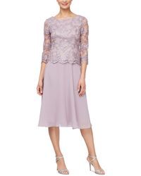 Alex Evenings - Layered Embellished Lace-bodice Dress - Lyst