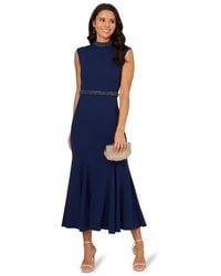 Adrianna Papell - Petites Mock-neck Crepe Midi Dress - Lyst