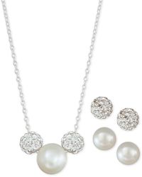 Macy's - 3-pc. Set Cultured Freshwater Pearl & Cubic Zirconia Pendant Necklace And Two Pair Matching Stud Earrings - Lyst
