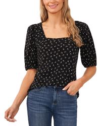 Cece - Printed Square-neck Puff-sleeve Knit Top - Lyst