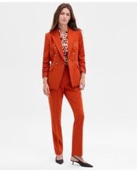 Tahari - Double Breasted Ruched Sleeve Jacket Printed Sleeveless Tie Neck Blouse Mid Rise Bell Bottom Pants - Lyst