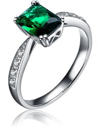 Genevive Jewelry - Sterling Silver White Gold Plated Emerald Cubic Zirconia Eternity Rectangle Band Ring - Lyst