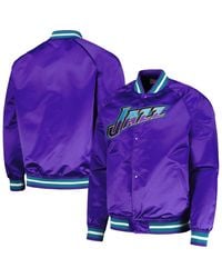 Mitchell & Ness - Utah Jazz Hardwood Classics Throwback Wordmark Raglan Full-snap Jacket - Lyst