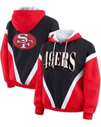 WEAR by Erin Andrews - Black/scarlet San Francisco 49ers Retro Crinkle Full-zip Hoodie Windbreaker - Lyst