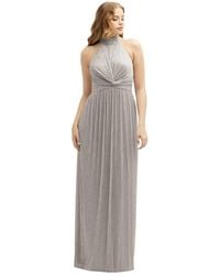 After Six - Plus Size Band Collar Halter Open-back Metallic Pleated Maxi Dress - Lyst