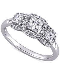 Macy's - Diamond Princess Halo Three Stone Engagement Ring (1 Ct. T.w. - Lyst