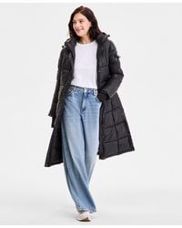Steve Madden - Shiny Hooded Maxi Puffer Coat - Lyst