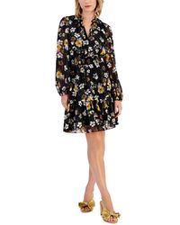 Lucy Paris - Dallas Floral-print Smocked-waist Tie-neck Sheer-sleeve Dress - Lyst