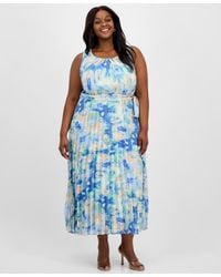Sandra Darren - Plus Size Printed Pleated Tie-waist Dress - Lyst
