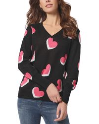 Jones New York - Jacquard Heart V- Neck Puff-sleeve Sweater - Lyst