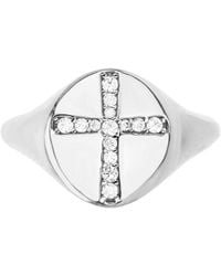 Macy's - Cubic Zirconia Pave Cross Polished Signet Ring - Lyst