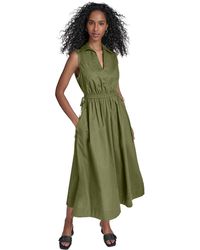 Calvin Klein - Cotton Drawstring Sleeveless Midi Dress - Lyst