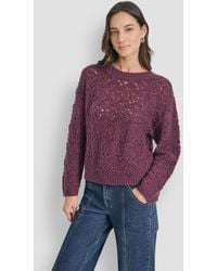 DKNY - Petite Pointelle Crewneck Sweater - Lyst