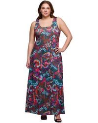 24seven Comfort Apparel - Plus Size Print Scoop Neck A-line Sleeveless Maxi Dress - Lyst
