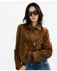 Mango - Buttons Suede Leather Jacket - Lyst
