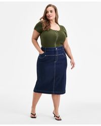 BarIII - Trendy Plus Size Denim Midi Skirt - Lyst