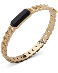 DKNY Gold-tone Rectangle Stone Chain Link Bangle Bracelet - Metallic