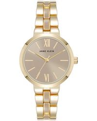 Anne Klein - Quartz Modern Taupe Enamel And Gold-tone Alloy Metal Watch - Lyst