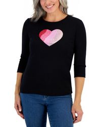 Karen Scott - Petite Gem Heart Icons 3/4-sleeve Top - Lyst