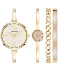 Anne Klein - Quartz Pink And Gold-tone Metal Alloy Bangle Watch Set - Lyst