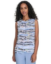 売れ筋商品|||カルバンクライン カットソー トップス レディース Women's Printed Pleated-Neck Sleeveless Top Light Sky Multi Calvin Klein Women's Pleated-Neck Sleeveless Top - Macy's