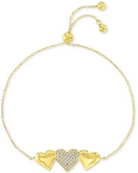 Macy's - Cubic Zirconia Pave & Polished Triple Heart Chain Link Bolo Bracelet - Lyst