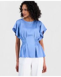 Anne Klein - Flutter Sleeve Smocked Waist Top - Lyst